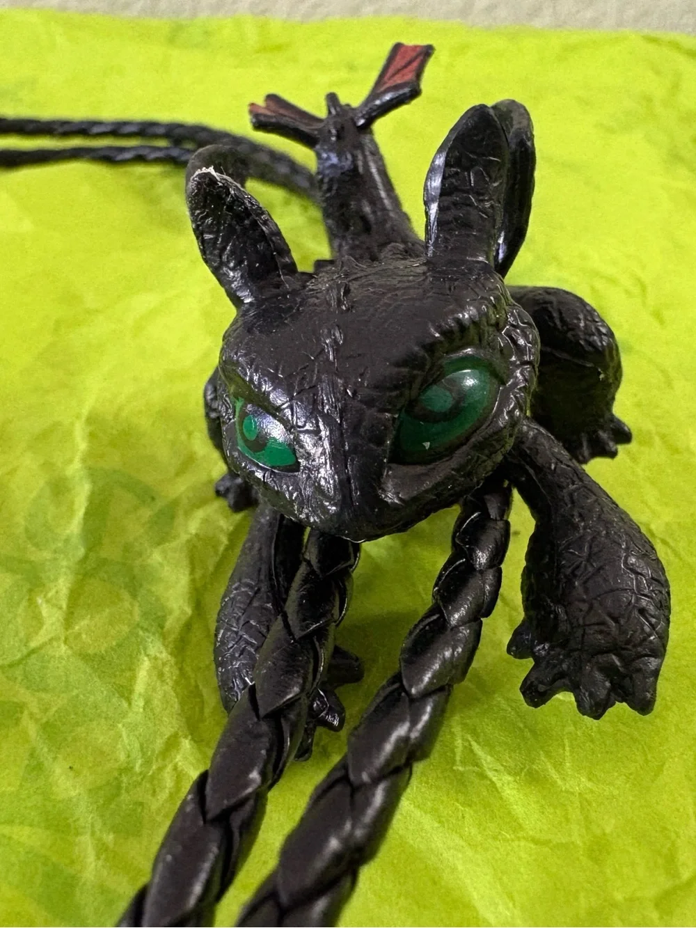 Black Dragon Pendant Necklace with Green Eyes Bolo Tie